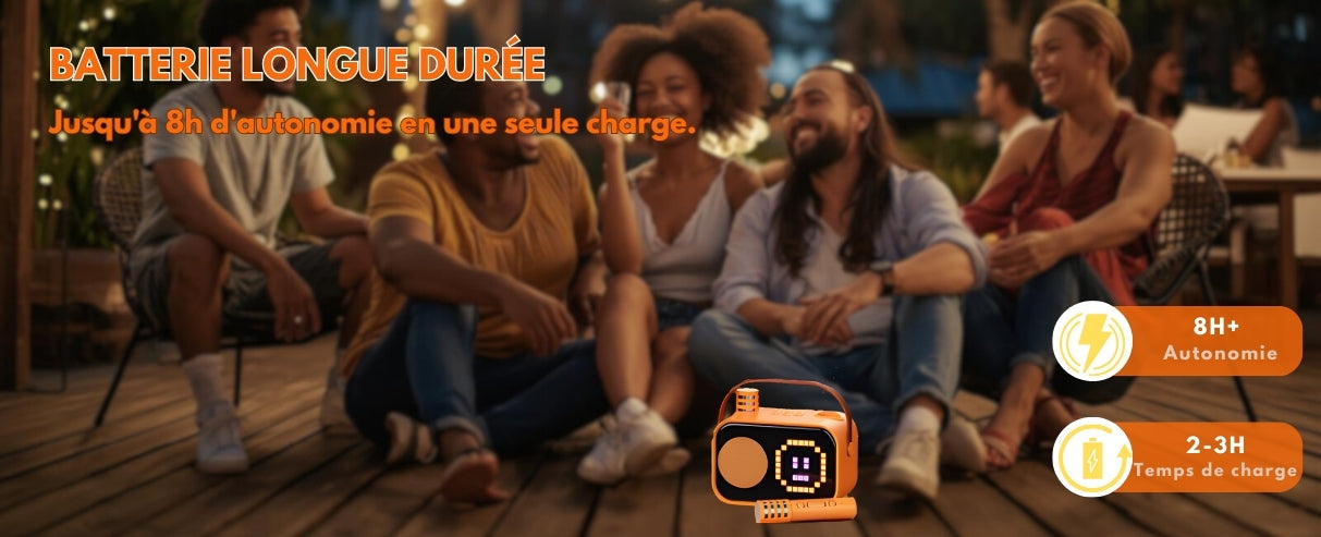 Mini Karaoké Portable Bluetooth avec 2 Micros Sans Fil – LED Colorées, 8h d’Autonomie, Pour Enfants et Adultes